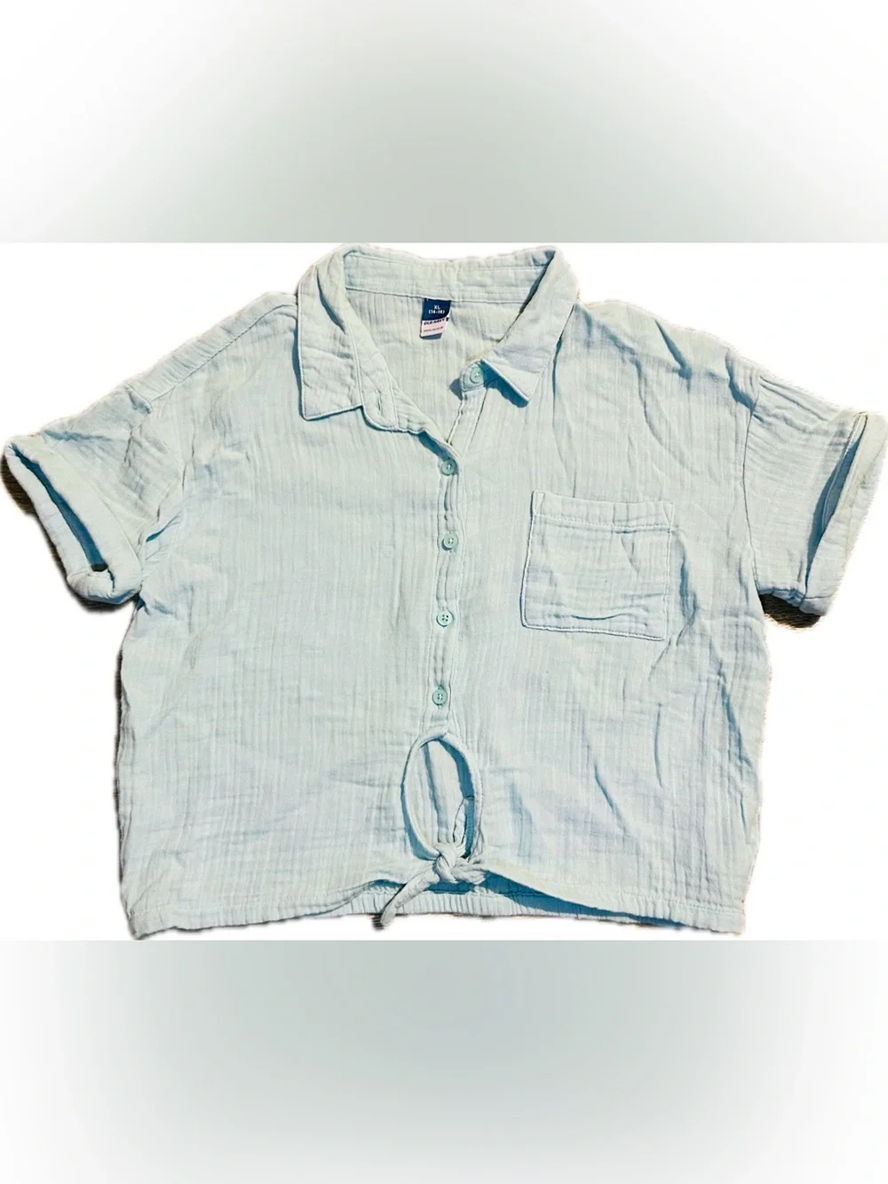 Old Navy Girls Youth 14-16 (XL) Cropped Button Down Twisted Knot Top - Teal Blue